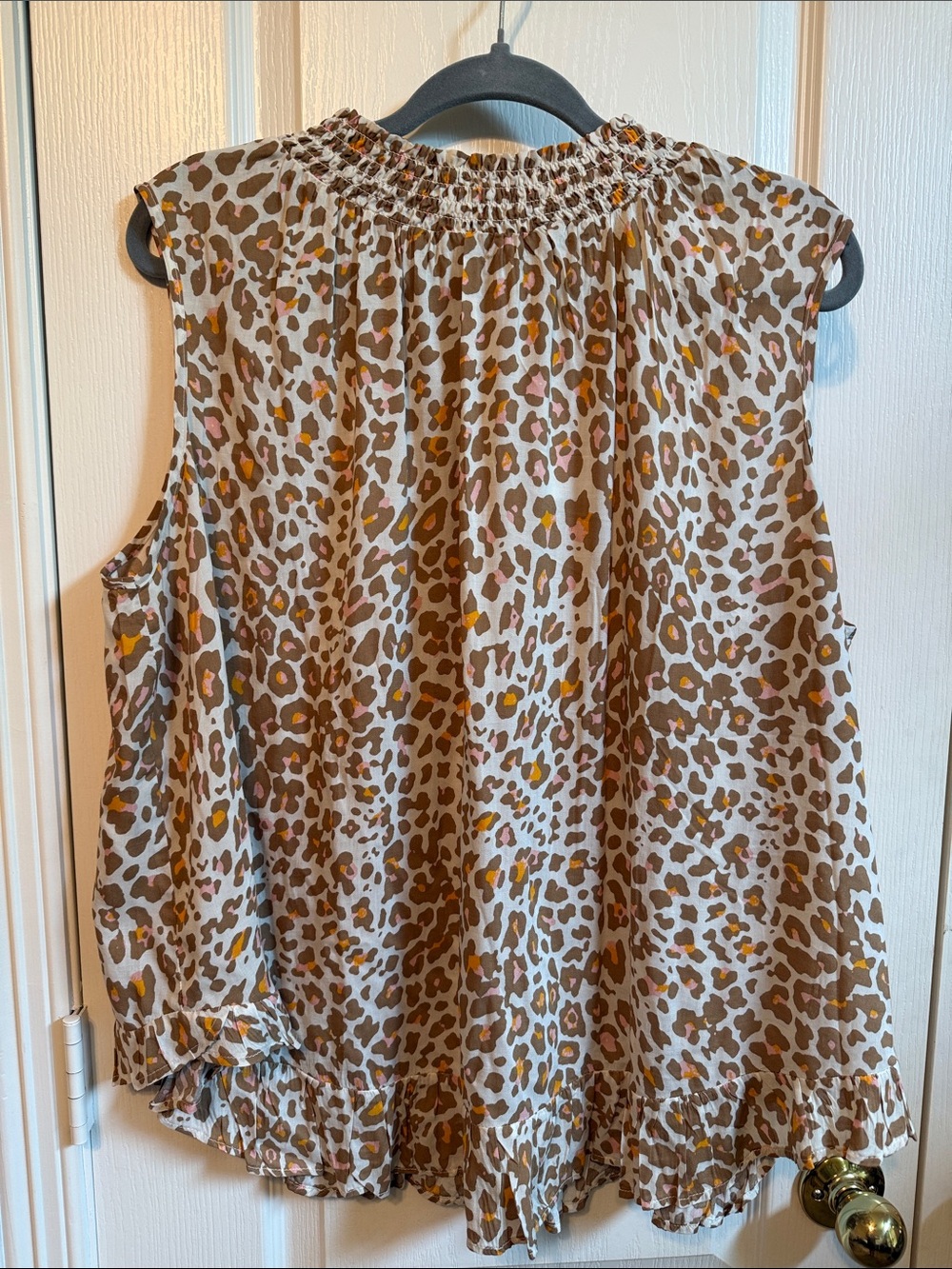 Cato Brown, Cream & Yellow Leopard Smocked Neck Sleeveless Camisole